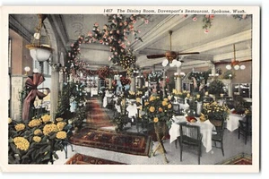 Postal Davenport's Restaurante Comedor Spokane WA Decoración Floral De Colección - Imagen 1 de 2