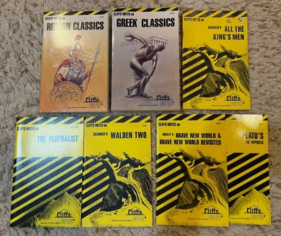 Lot of 7 Cliffs Notes Roman, Greek, All King's Men, Huxley, Plato, Walden EUC - Image 1 of 4
