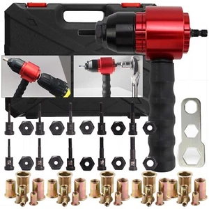 Pneumatic Drill Rivet Nut Gun Adapter Riveter Rivnut 1/4" Capacity 10 Mandrels - Picture 1 of 8