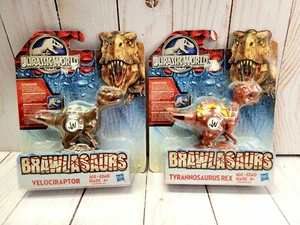 2015 Jurassic World Brawlasaurs MOC 3" Tyrannosaurus Rex & Velociraptor Hasbro - Picture 1 of 14