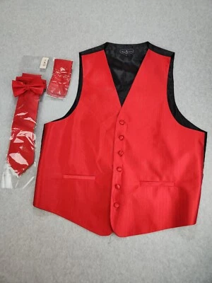 Piattelli Red Rib Tuxedo Formal 4 Piece Vest Tie Bow Hanky Large Valentine's - Image 1 of 4