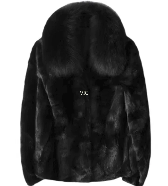 Luxury Women Real Mink Fur Genuine Coat With Fox Fur Collar Warm Winter Jacket - Image 1 of 4
