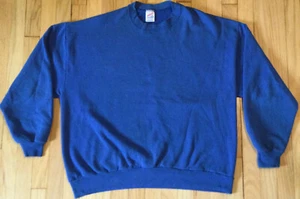 Felpa JERZEES vintage anni 90 2XL blu tinta unita bianca 50/50 girocollo invecchiata - Foto 1 di 5