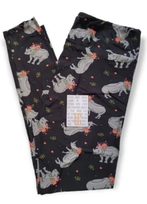 Lularoe Rinocerontes TC Leggings Floral Rinoceronte en Negro Gordito Unicornios ¡Nuevo!! Foto 1 de 3