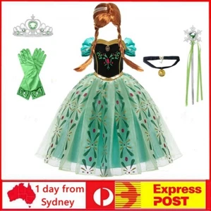 Girls Frozen Anna Party Dress Wig Costume Cosplay Halloween Book Week 2-10 Years - Picture 1 of 22