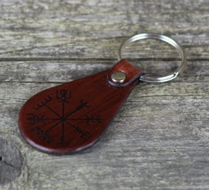 Vegvisir leather keychain, Viking key fob, Celtic key fob, Norse mythology. - Picture 1 of 6