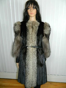 DARK RANCH MINK AND SILVER BLACK FOX FUR COAT SZ. M Vison-Renard-Песец - Picture 1 of 9