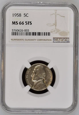 1958 Jefferson Nickel 5C MS66 5FS Five Full Steps Very Rare Coin With Low Pop FS - Image 1 of 4