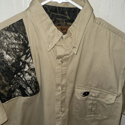 Mossy Oak Shooter Shirt Men's Short Sleeve Tan Camo Beige Heavy Canvas  Large - Image 1 of 4