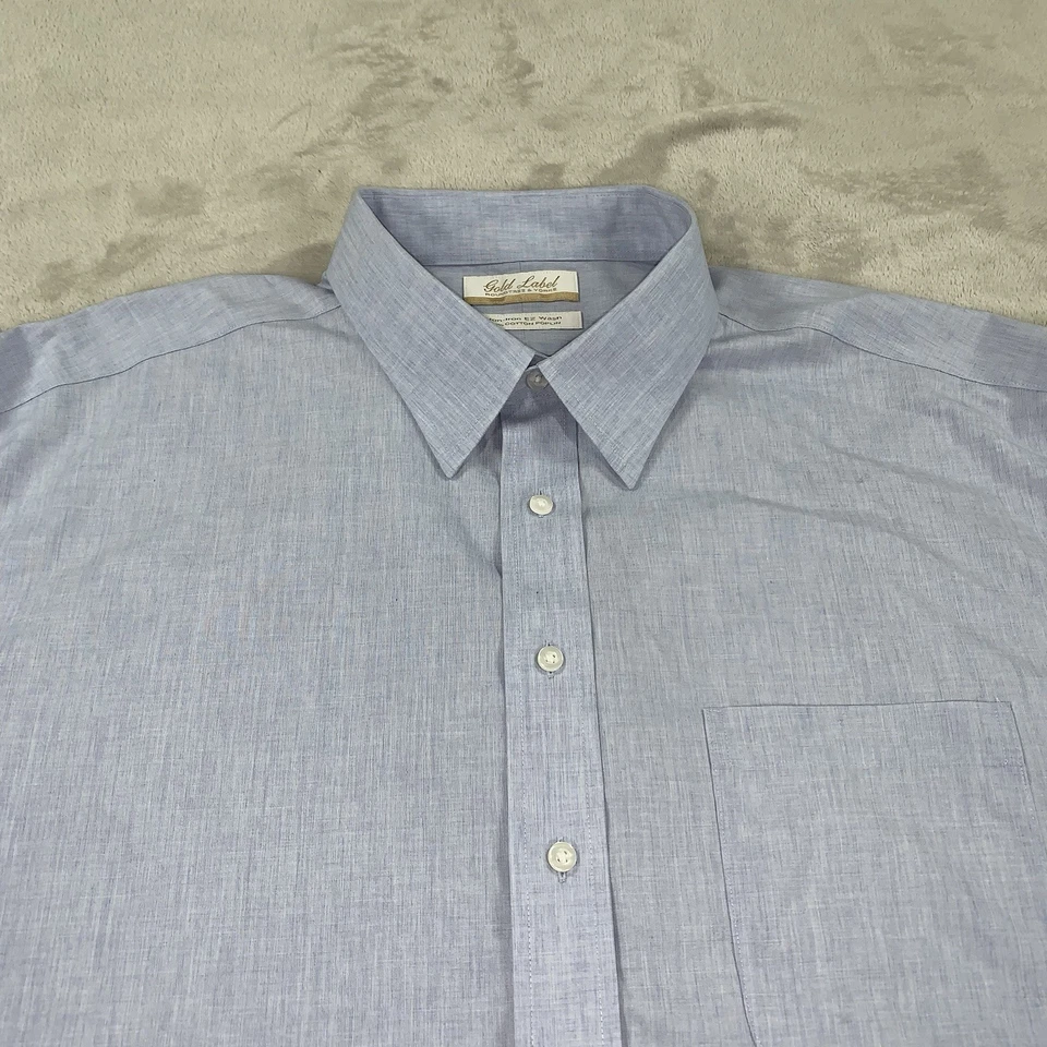 Roundtree & Yorke Gold Label Mens 18.5-34/35 BIG Solid Blue Non Iron Ez Wash - Image 1 of 4