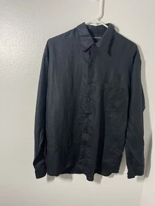 Utopia Herren 100% Leinen Langarm Hemd mit Knopfleiste Gr. Large schwarz waschbar - Bild 1 von 3