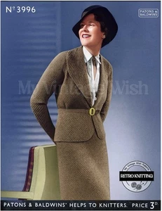 1930s Knitted Skirt Suit Pattern – Women’s Tailored Bouclé Wool Two-Piece - Picture 1 of 2