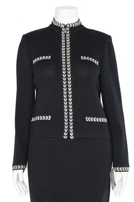 *¡BRILLANTE!* Chaqueta St. John Evening Crystal Vine Santana tejida con cremallera talla 10 Foto 1 de 4