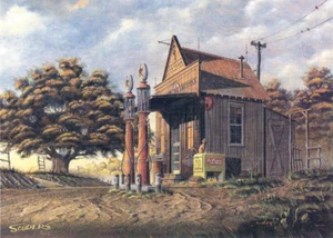Texaco Station Sichtbare Schwerkraft Zapfsäule Dr. Pepper Coke mattiert SIGNIERT Souders - Bild 1 von 1