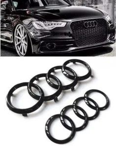 2x Audi glänzend schwarz vorne hinten Ringe Emblem Grill 249mm + 202mm A1 A3 A4 - Bild 1 von 6