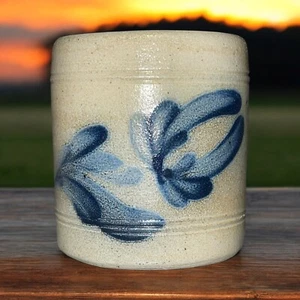 Pottery Works 1993 Floral Mug Cobalt Salt Glaze Cambridge Wisconsin Vintage - Picture 1 of 9