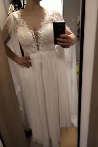 Brautkleid custom-Größe, Elfenbein, Chiffon, Spitze, lange Ärmel NEU - Bild 1 von 10