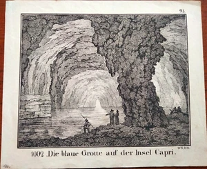 1840 HOLZSCHNITT CAPRI ANSICHT DER BLAUEN GROTTE NEAPEL KÖNIGREICH BEIDER SIZILIEN - Bild 1 von 2