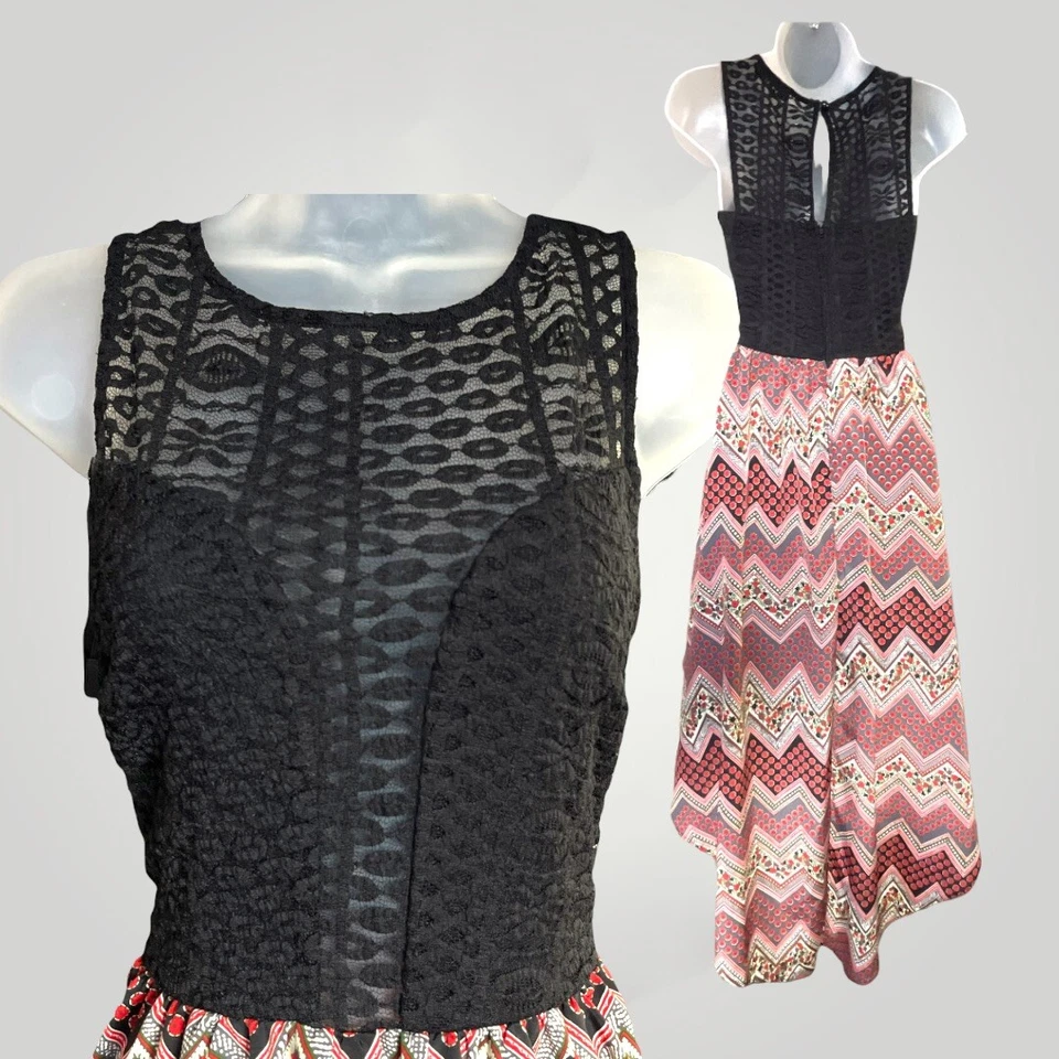 Vestido Mystic Hi Lo Sin Mangas Para Mujer Negro Floral Crochet Encaje Top Forrado Transparente Foto 1 de 4