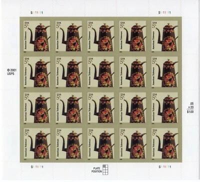 Hoja de 20 estampillas Scott #3756 American Toleware - MNH Foto 1 de 2