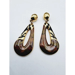 Berebi Gold tone enamel tear drop dangle Pierced earrings - Picture 1 of 7