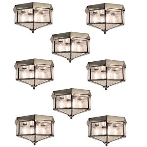 (8-Pack) Octagonal LED Ceiling Light Fixture Satin Nickel with Beveled Glass
