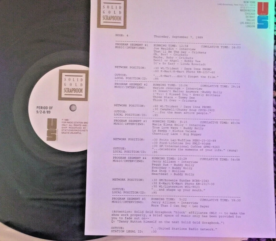 RADIO SHOW 9/7/89 BUDDY HOLLY TRIBUTE w/5 INTERVIEWS (1 w/MARIA ELENA) & 17 HITS - Image 1 of 1