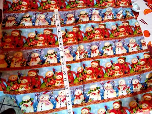 Christmas cotton fabric snowman family 44" x 36" - Picture 1 of 4