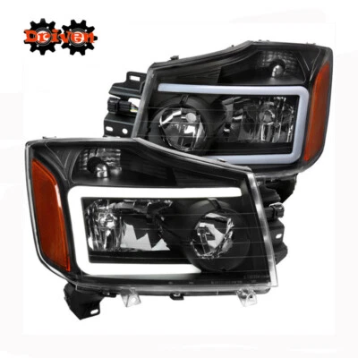 For 04-15 Nissan Titan Halogen Black Custom Headlights w/DRL LED C Outline - Image 1 of 4