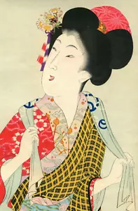 Antique Original 19th Japanese WoodPrint Woman, Geisha, Portrait Asian Art - Picture 1 of 9