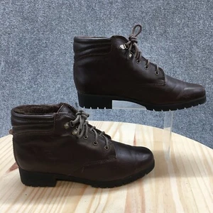 St Johns Bay Boots Womens 7.5 M Casual Lace Up Lined Bootie Brown Leather Heels - Picture 1 of 19