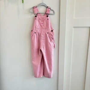 KEY Vintage Bib Railroad Striped Pink & White Overalls Girls Size 4T 100% Cotton - Picture 1 of 13