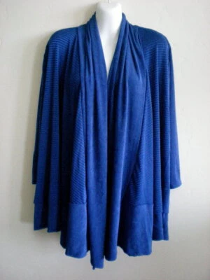 Chico's 2 Travelers Ribbed Jacket Belladonna Blue Open Front 3/4 Sleeves NEW - Image 1 of 4