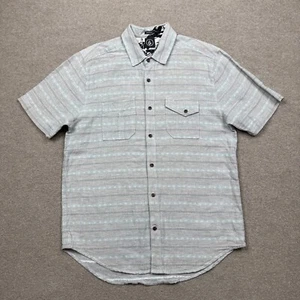 Volcom Mens Shirt Gray Large Button Down Short Sleeve Collar Adult Casual Stripe - Picture 1 of 8