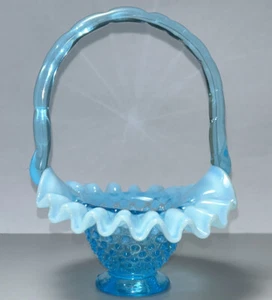 Vintage Fenton Blue Opalescent Hobnail Basket - Picture 1 of 15