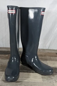 HUNTER Tall Original Gloss Dark Charcoal Rain Boot Unisex 8M/9W - Picture 1 of 7