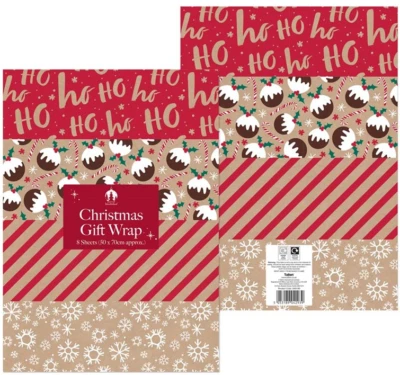 TALLON Christmas Kraft Gift Wrapping Paper Mix Festive Design Each 50cm x 70cm 8 Sheets