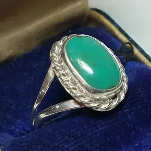 Anillo de plata esterlina turquesa verde diseño cuerda nativo étnico del suroeste de colección - Imagen 1 de 7