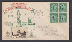 US Planty 908-35 FDC. 1943 Four Freedoms, Crosby Photo cachet, pencil addressed - Picture 1 of 1