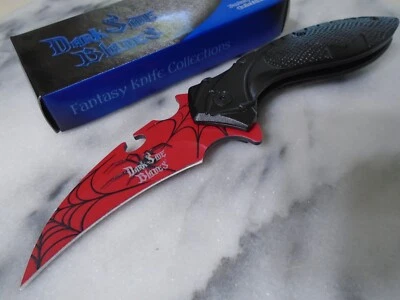 Dark Side Blades Assisted Open Pocket Knife Red Black Widow Spider Karambit A095 - Image 1 of 4