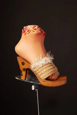 1950s Hand Painted Wood Heels Straw Shoes Sandals  - Image 1 of 4