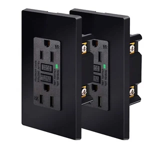 Nineleaf Black GFCI Outlet 15Amp 2PK,Black Outlets Receptacles,GFI Electrical... - Picture 1 of 9