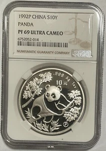 China 1992 Silver Panda 1 OZ 10 Yuan proof Coin, NGC PF69 - Picture 1 of 2
