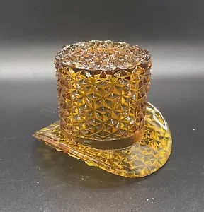 Sombrero de copa de vidrio ámbar Fenton vintage palillo de dientes o soporte de palillo de fósforo - Imagen 1 de 5