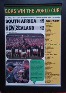 South Africa 15 New Zealand 12 - 1995 Rugby World Cup final - souvenir print - Picture 1 of 5
