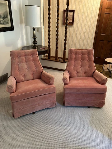Vintage Norwalk Furniture Pink Swivel Chair Set- Excellent Condition Cover