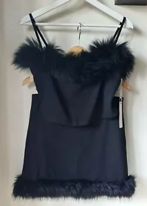 Forever 21 & Iris Damenrock Basic Größe Large schwarz bauchfrei Kunstfellbesatz neu mit Etikett - Bild 1 von 11