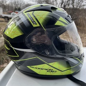 SCORPION EXO Motorcycle Snowmobile Helmet Neon YF Design LARGE 7 3/8 - 7 1/2 - Picture 1 of 12