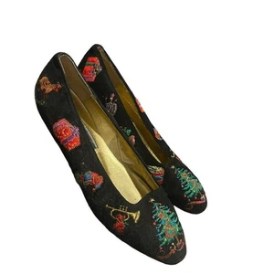 Vintage J. Renee Women Shoe SZ 7 1/2 M Santa Christmas Flat Embroidered - Picture 1 of 6
