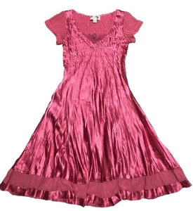 JR Nites Carol Lin Dress M Pink Crinkle Plisse Sheer Trim Midi Whimsigoth Y2K - Picture 1 of 10